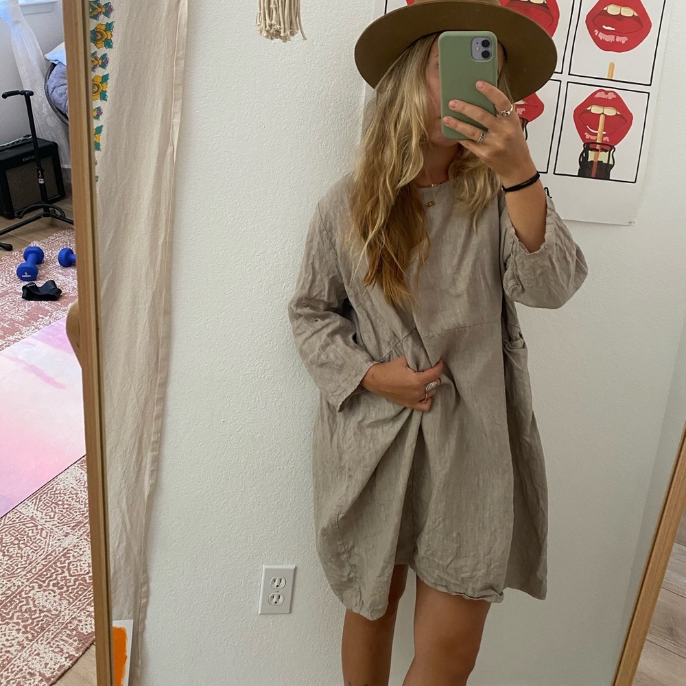 100% Italian linen smock dress